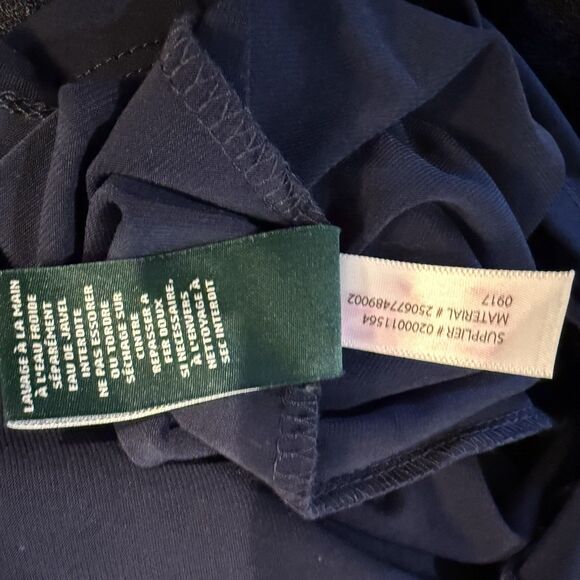 Ralph Lauren‎ Blue Midi Long Sleeves dress lace and sequins sz 14 Ruched Waist - Picture 9 of 9